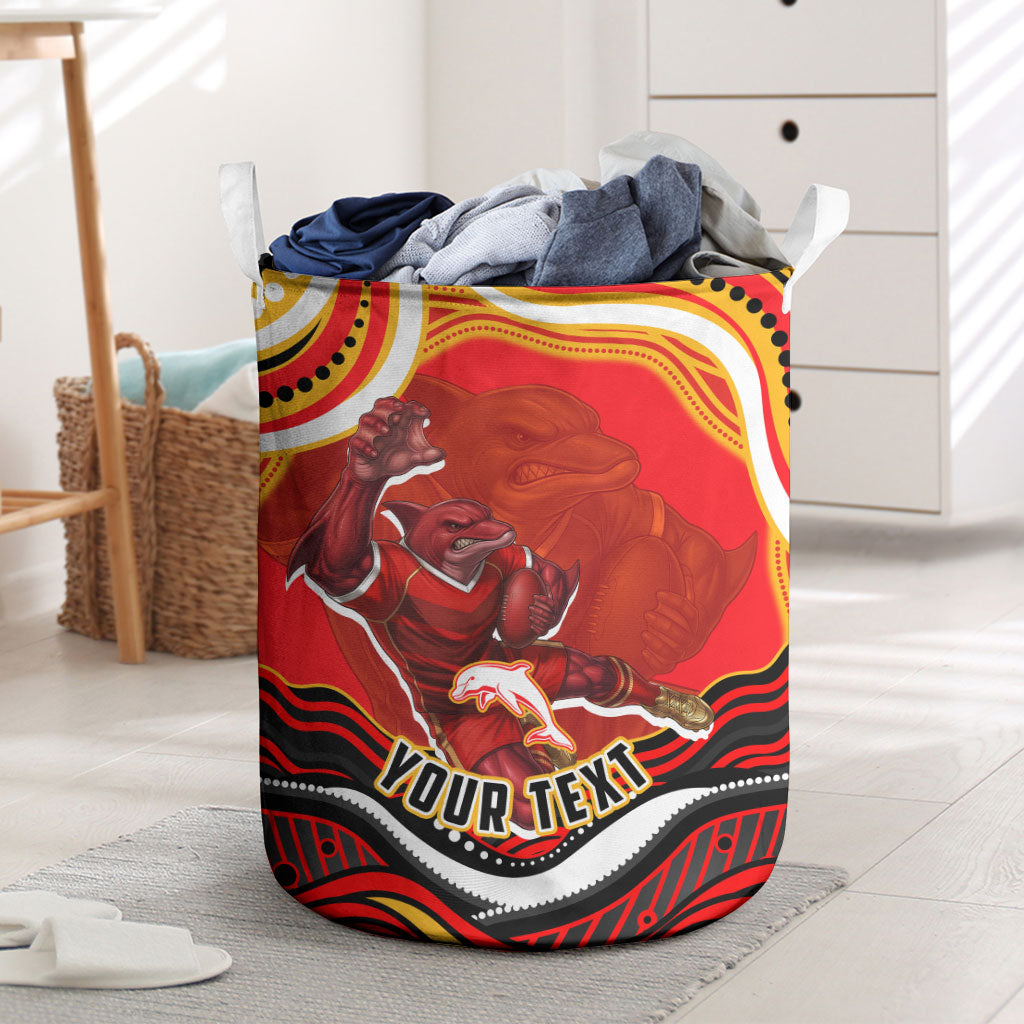 Personalized Redcliffe Dolphins Laundry Basket Aboriginal Dot Art - Dreamtime Rugby Mascot