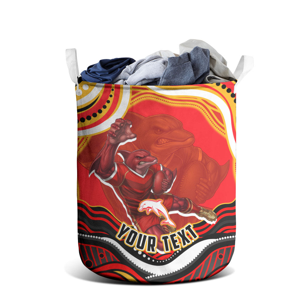 Personalized Redcliffe Dolphins Laundry Basket Aboriginal Dot Art - Dreamtime Rugby Mascot
