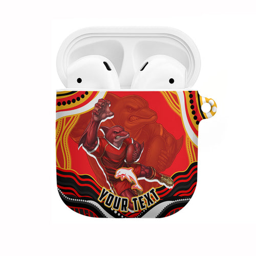 Personalized Redcliffe Dolphins AirPods Case Aboriginal Dot Art - Dreamtime Rugby Mascot