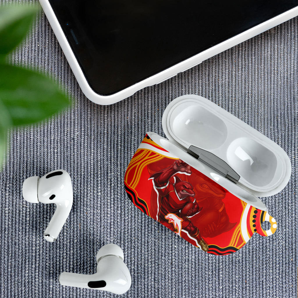 Personalized Redcliffe Dolphins AirPods Case Aboriginal Dot Art - Dreamtime Rugby Mascot