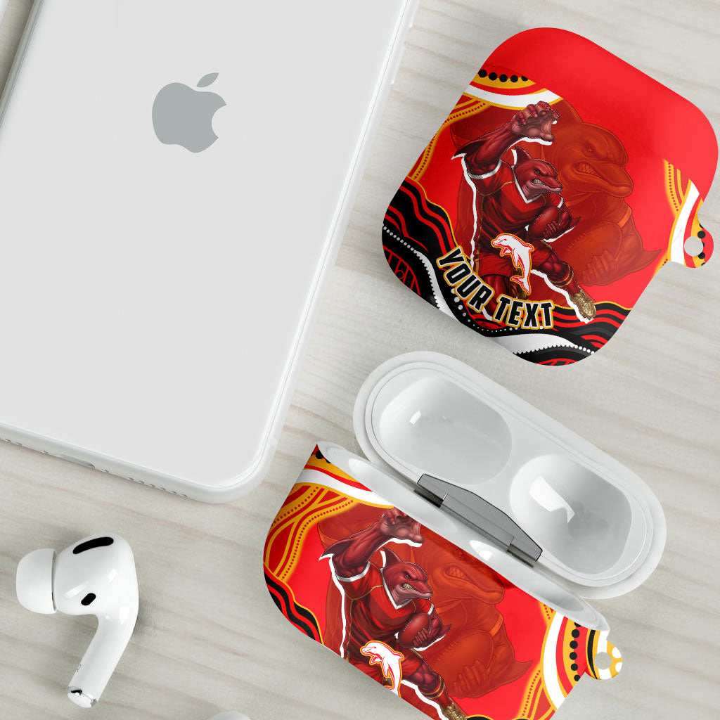 Personalized Redcliffe Dolphins AirPods Case Aboriginal Dot Art - Dreamtime Rugby Mascot