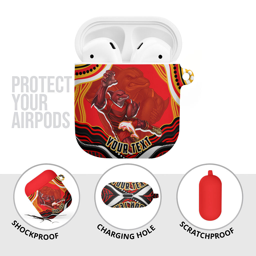 Personalized Redcliffe Dolphins AirPods Case Aboriginal Dot Art - Dreamtime Rugby Mascot