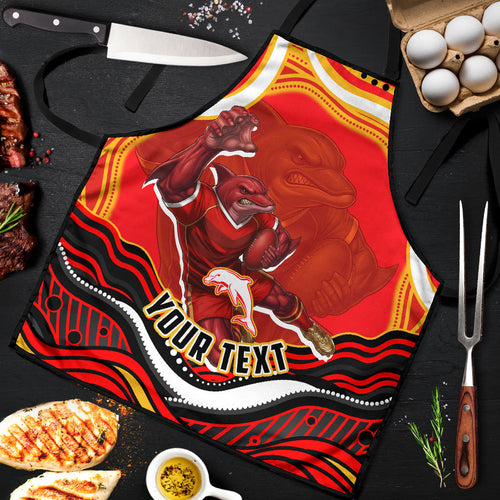 Personalized Redcliffe Dolphins Apron Aboriginal Dot Art - Dreamtime Rugby Mascot
