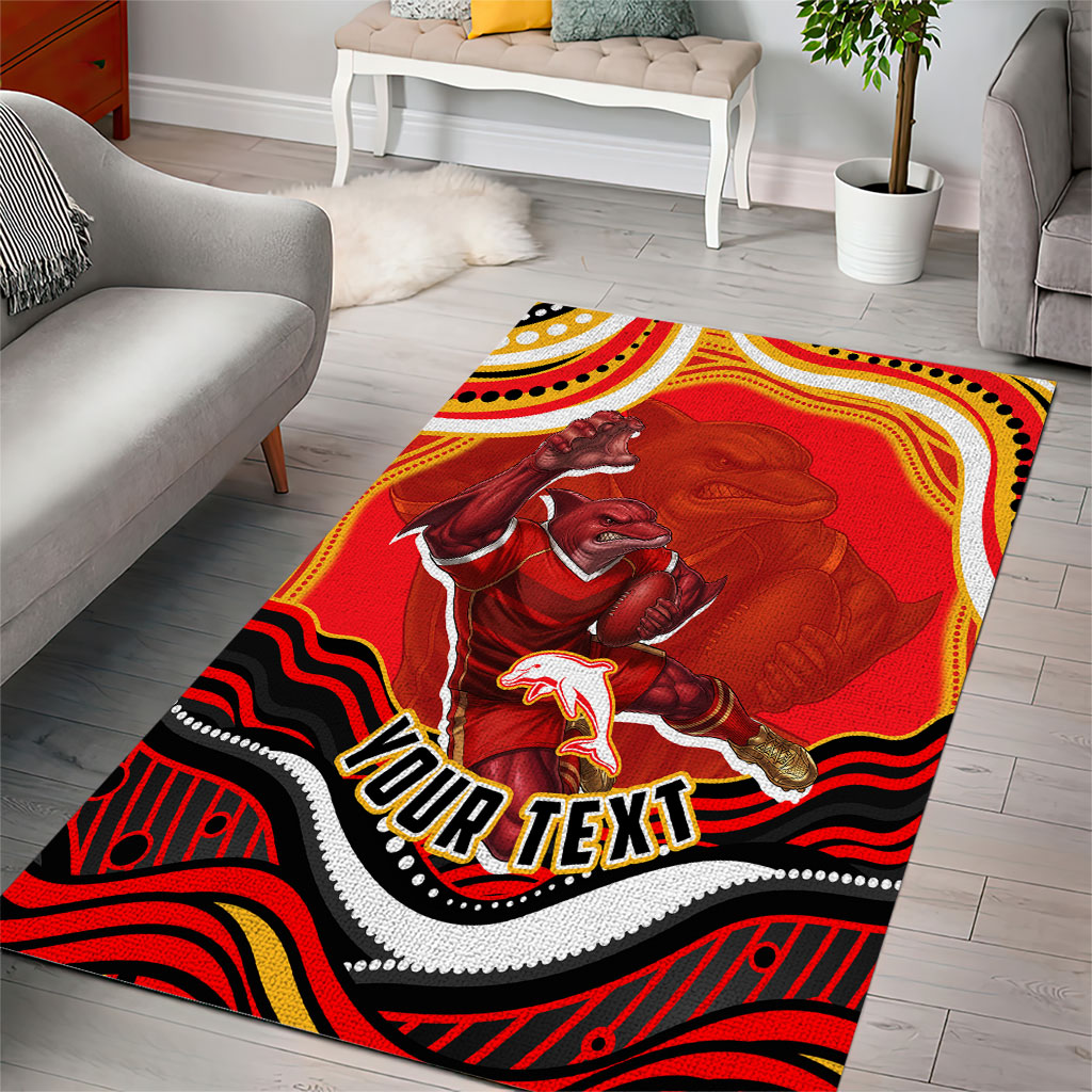 Personalized Redcliffe Dolphins Area Rug Aboriginal Dot Art - Dreamtime Rugby Mascot