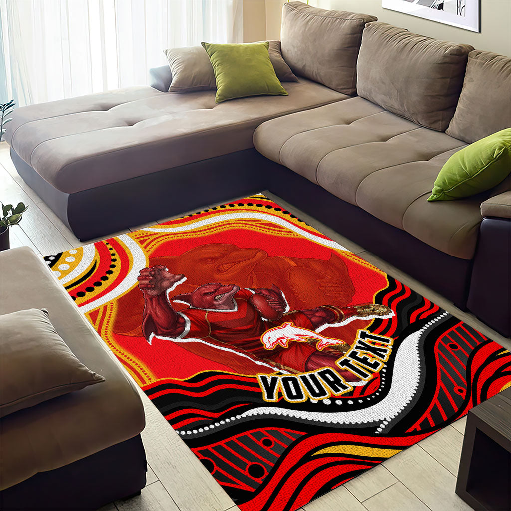 Personalized Redcliffe Dolphins Area Rug Aboriginal Dot Art - Dreamtime Rugby Mascot