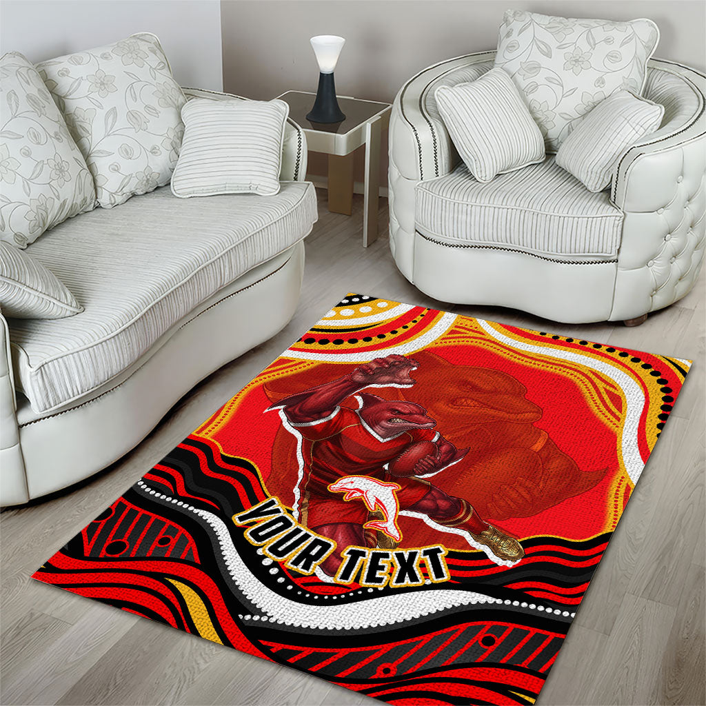 Personalized Redcliffe Dolphins Area Rug Aboriginal Dot Art - Dreamtime Rugby Mascot