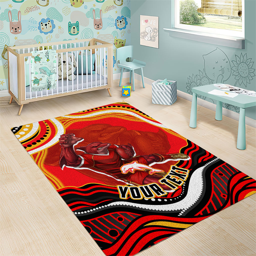 Personalized Redcliffe Dolphins Area Rug Aboriginal Dot Art - Dreamtime Rugby Mascot