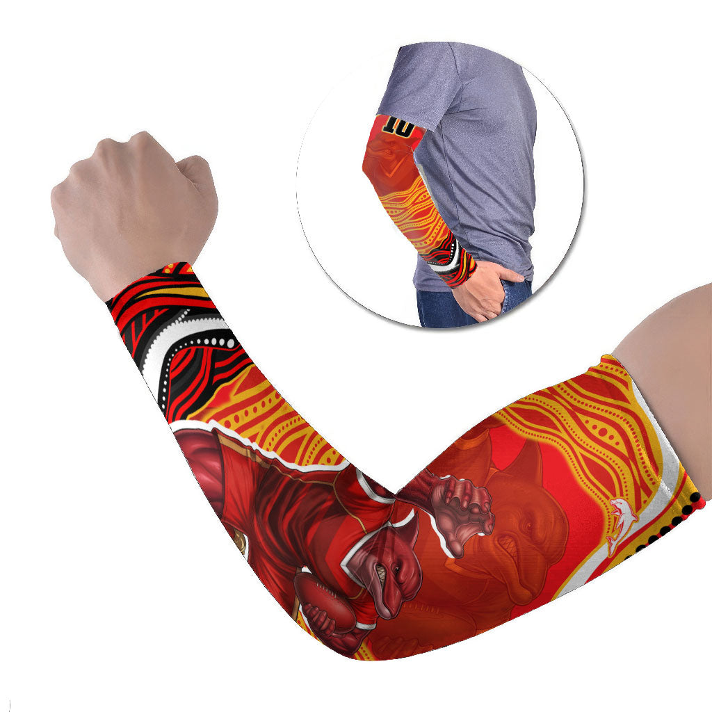 Personalized Redcliffe Dolphins Arm Sleeves Aboriginal Dot Art - Dreamtime Rugby Mascot