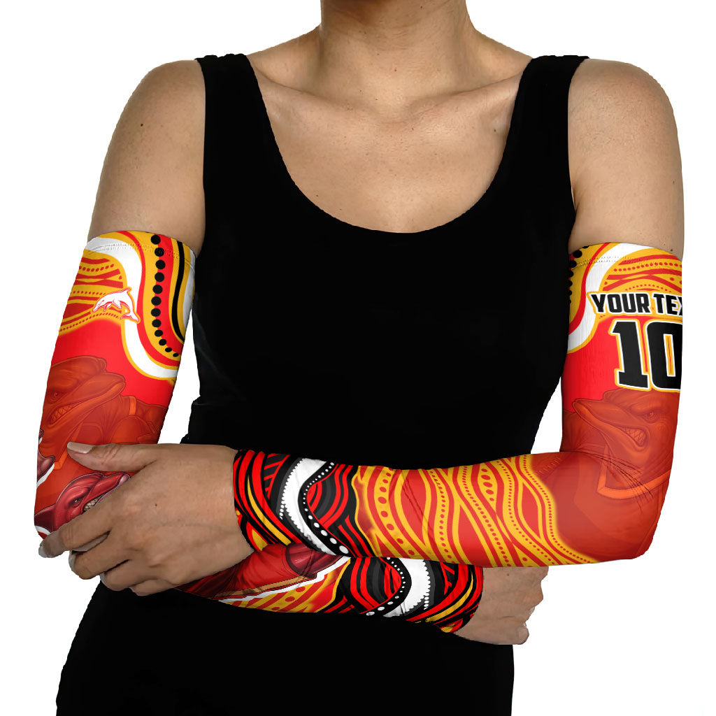 Personalized Redcliffe Dolphins Arm Sleeves Aboriginal Dot Art - Dreamtime Rugby Mascot