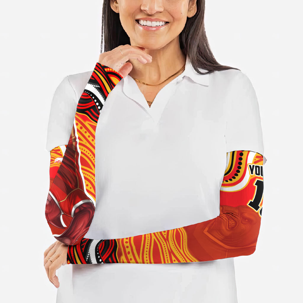 Personalized Redcliffe Dolphins Arm Sleeves Aboriginal Dot Art - Dreamtime Rugby Mascot