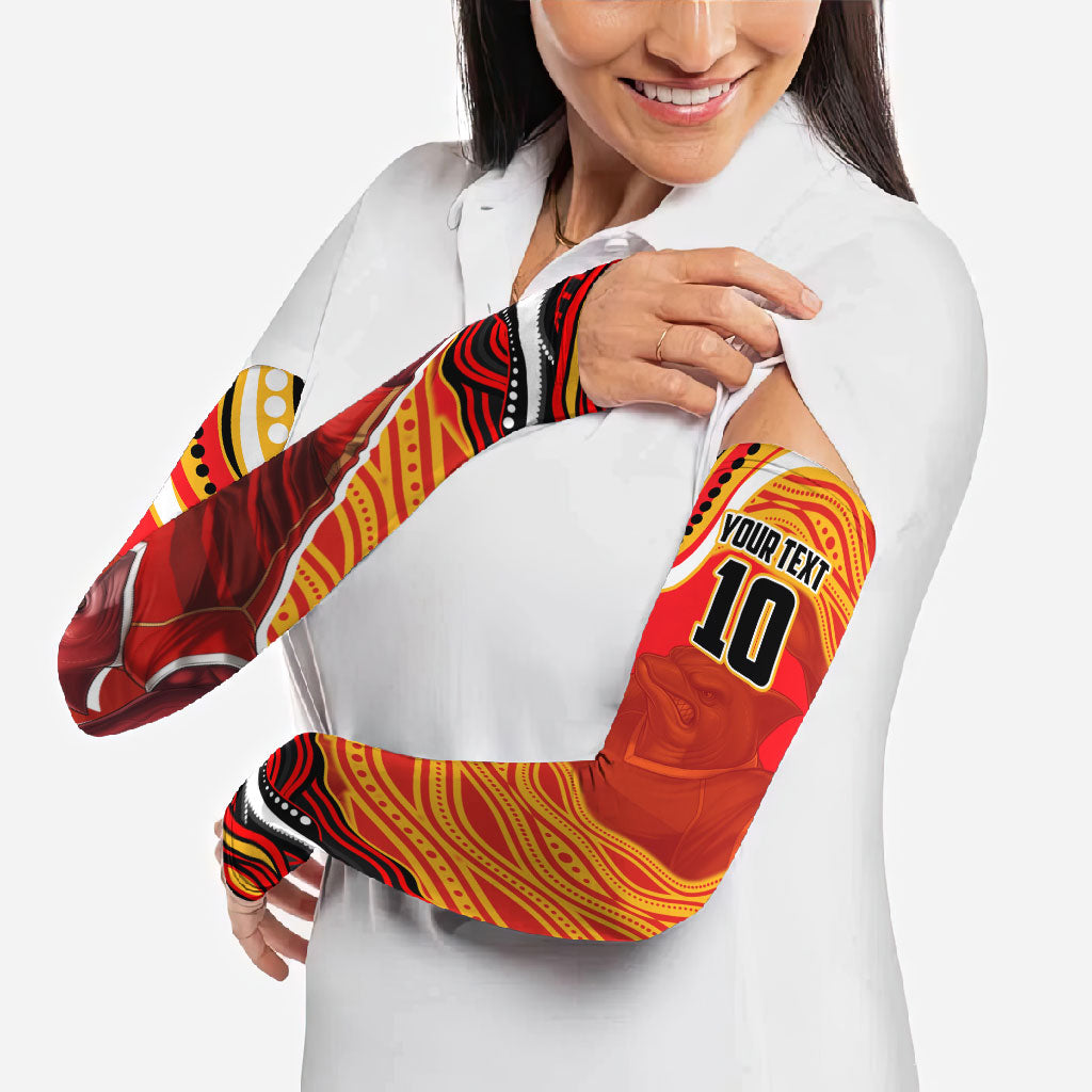 Personalized Redcliffe Dolphins Arm Sleeves Aboriginal Dot Art - Dreamtime Rugby Mascot