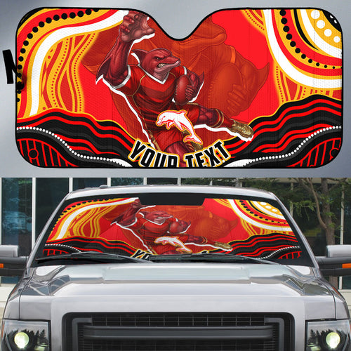 Personalized Redcliffe Dolphins Auto Sun Shade Aboriginal Dot Art - Dreamtime Rugby Mascot
