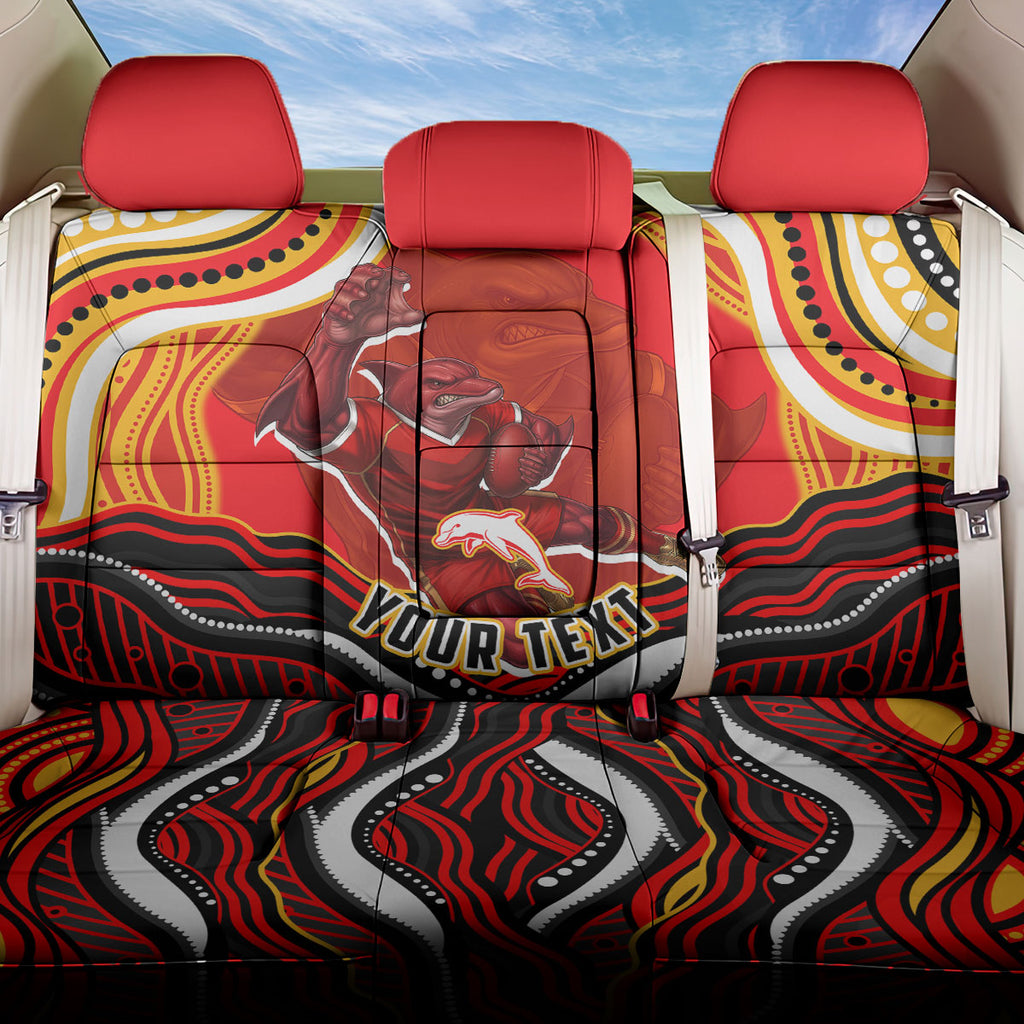 Personalized Redcliffe Dolphins Back Car Seat Cover Aboriginal Dot Art - Dreamtime Rugby Mascot