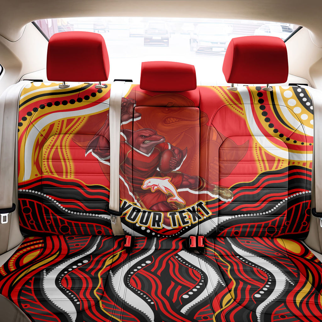 Personalized Redcliffe Dolphins Back Car Seat Cover Aboriginal Dot Art - Dreamtime Rugby Mascot