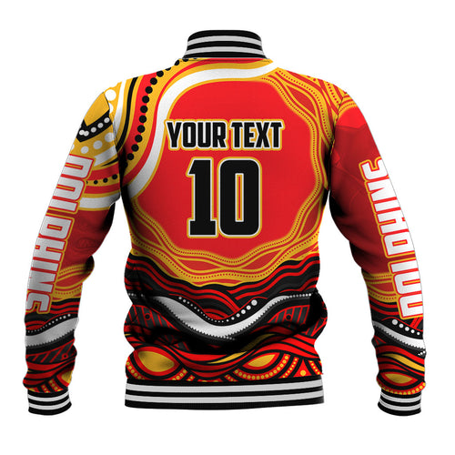 Personalized Redcliffe Dolphins Baseball Jacket Aboriginal Dot Art - Dreamtime Rugby Mascot