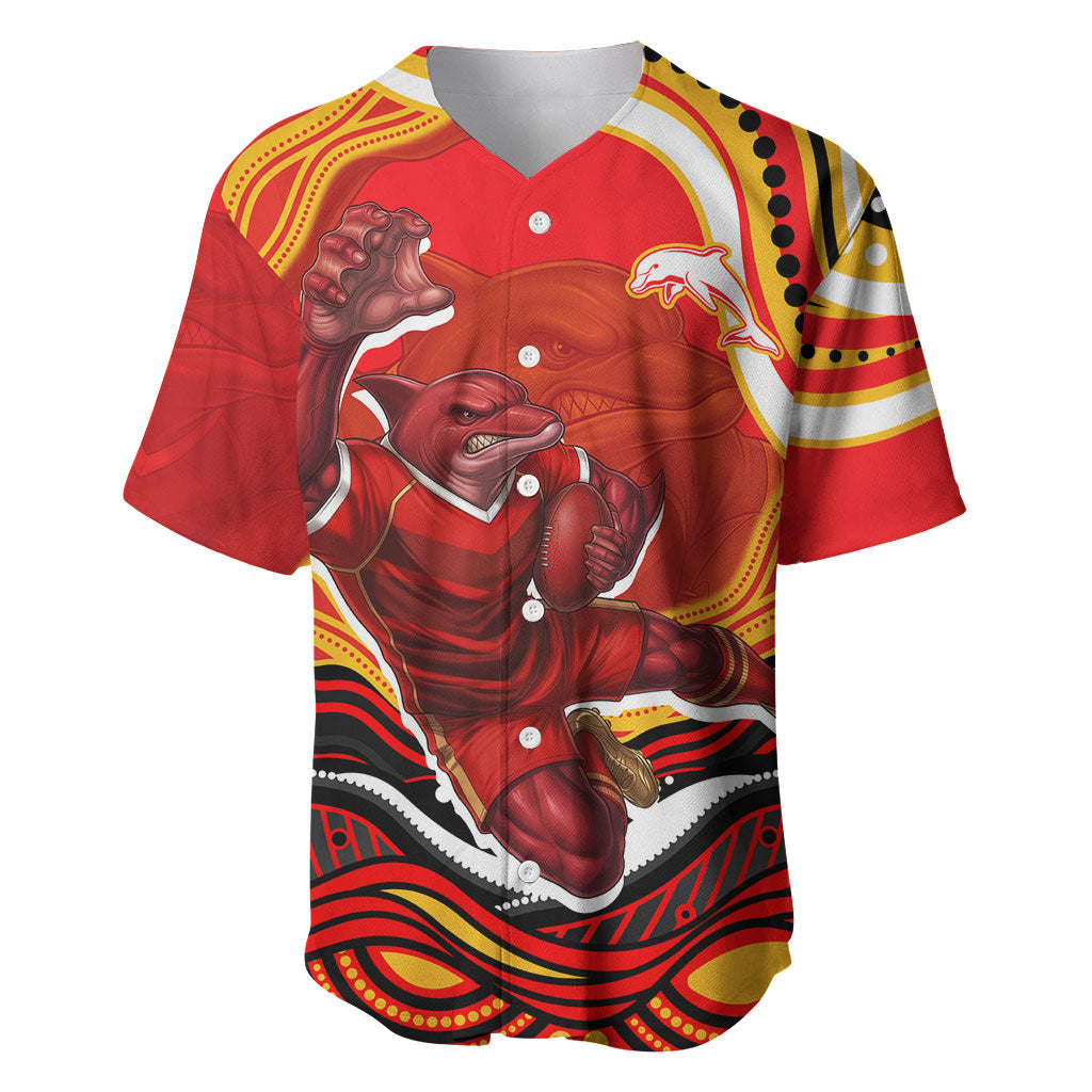 Personalized Redcliffe Dolphins Baseball Jersey Aboriginal Dot Art - Dreamtime Rugby Mascot