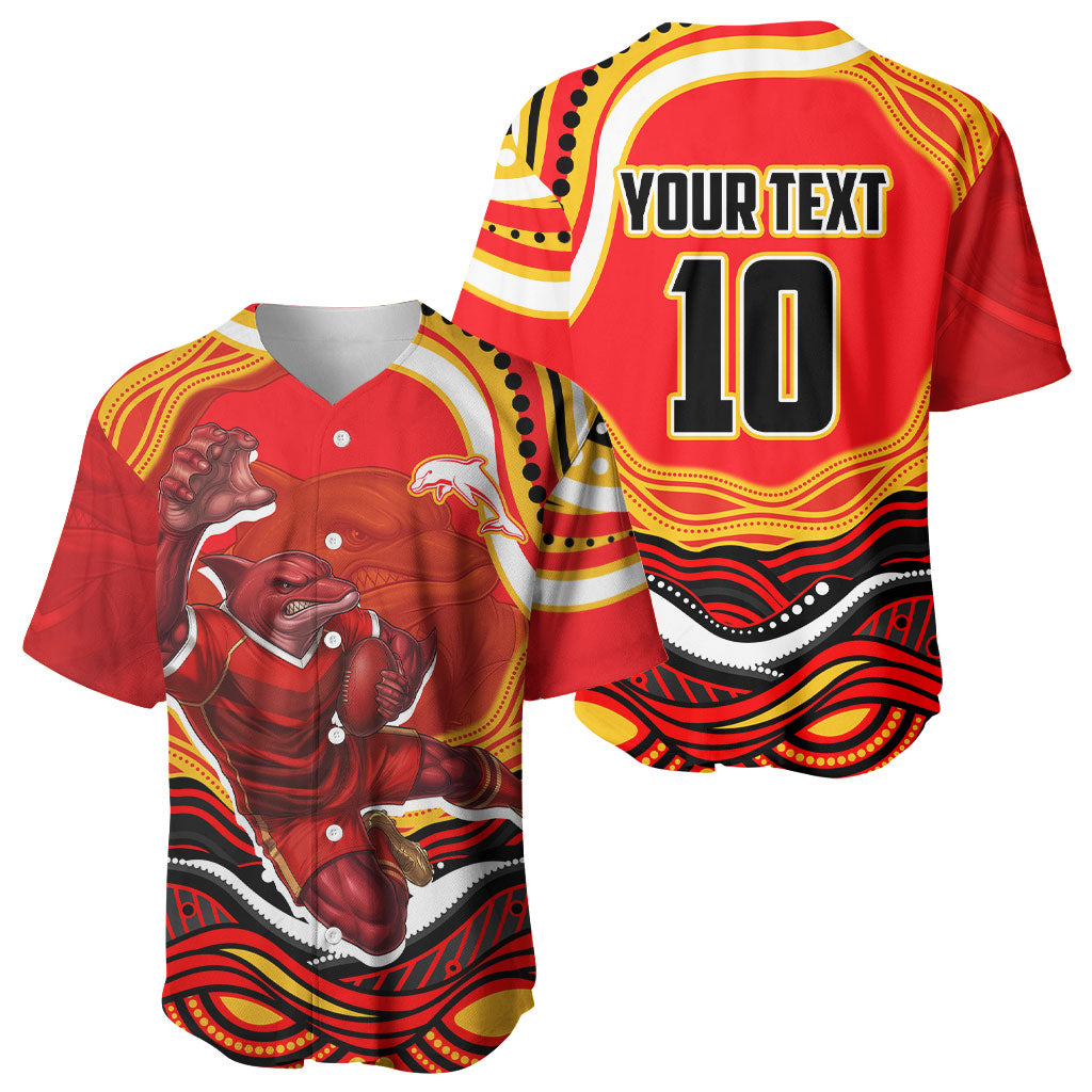 Personalized Redcliffe Dolphins Baseball Jersey Aboriginal Dot Art - Dreamtime Rugby Mascot