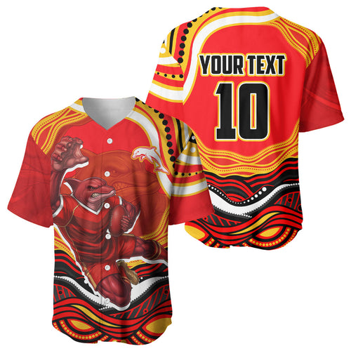 Personalized Redcliffe Dolphins Baseball Jersey Aboriginal Dot Art - Dreamtime Rugby Mascot