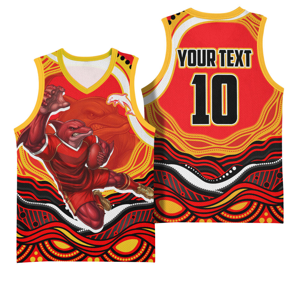 Personalized Redcliffe Dolphins Basketball Jersey Aboriginal Dot Art - Dreamtime Rugby Mascot