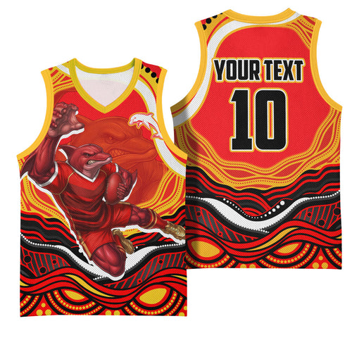 Personalized Redcliffe Dolphins Basketball Jersey Aboriginal Dot Art - Dreamtime Rugby Mascot