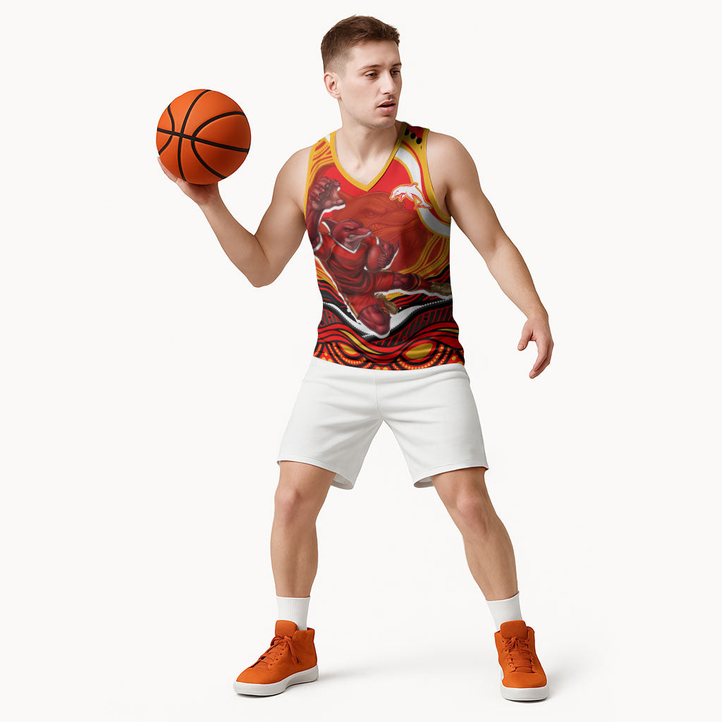Personalized Redcliffe Dolphins Basketball Jersey Aboriginal Dot Art - Dreamtime Rugby Mascot
