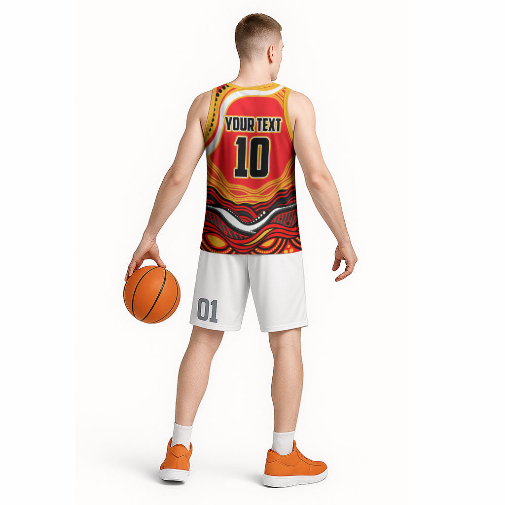 Personalized Redcliffe Dolphins Basketball Jersey Aboriginal Dot Art - Dreamtime Rugby Mascot