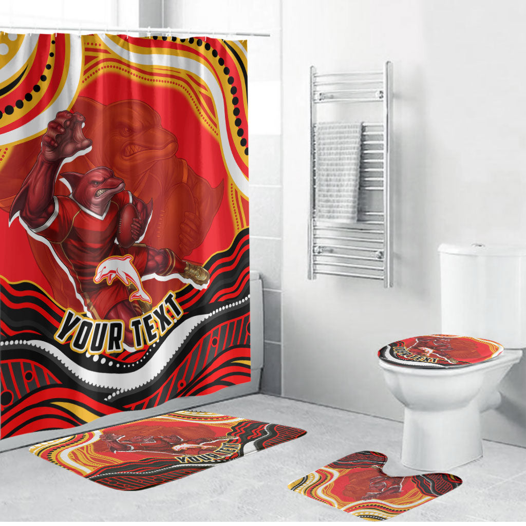 Personalized Redcliffe Dolphins Bathroom Set Aboriginal Dot Art - Dreamtime Rugby Mascot