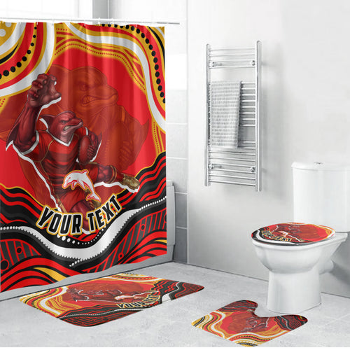 Personalized Redcliffe Dolphins Bathroom Set Aboriginal Dot Art - Dreamtime Rugby Mascot
