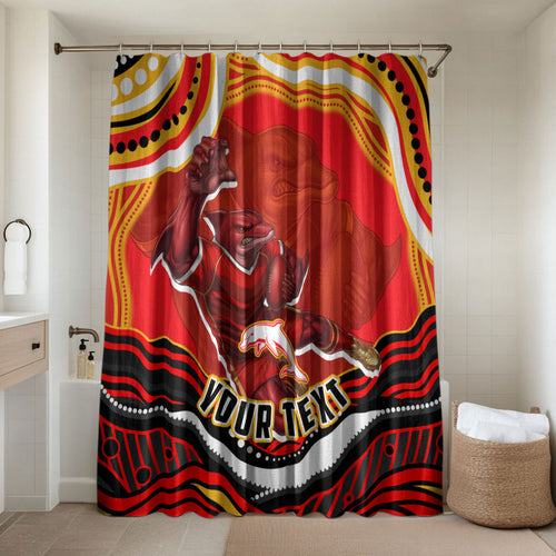Personalized Redcliffe Dolphins Bathroom Set Aboriginal Dot Art - Dreamtime Rugby Mascot