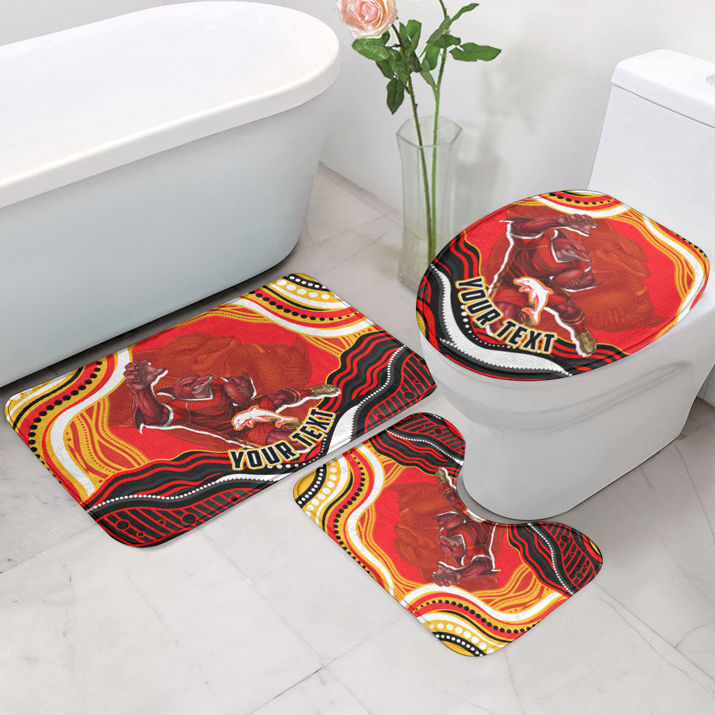 Personalized Redcliffe Dolphins Bathroom Set Aboriginal Dot Art - Dreamtime Rugby Mascot