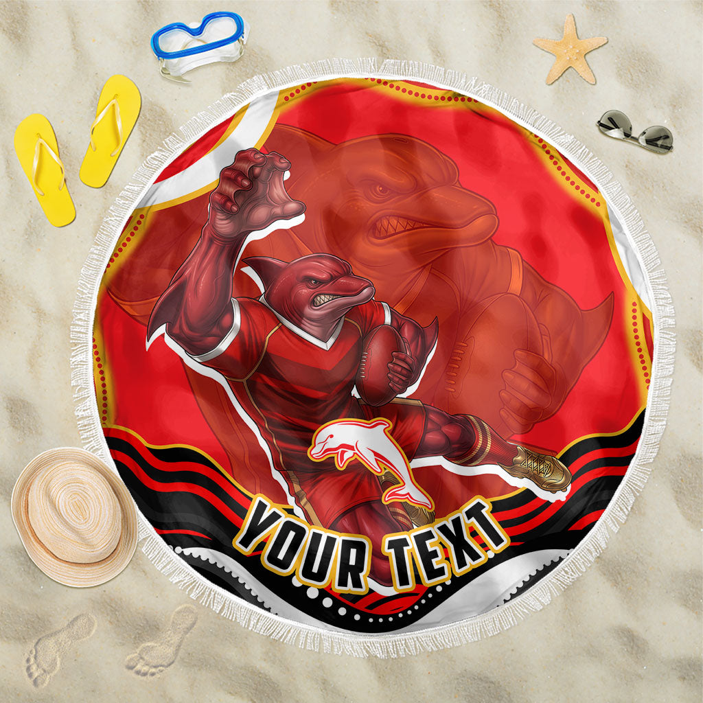 Personalized Redcliffe Dolphins Beach Blanket Aboriginal Dot Art - Dreamtime Rugby Mascot