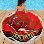Personalized Redcliffe Dolphins Beach Blanket Aboriginal Dot Art - Dreamtime Rugby Mascot