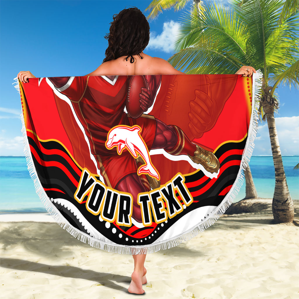 Personalized Redcliffe Dolphins Beach Blanket Aboriginal Dot Art - Dreamtime Rugby Mascot