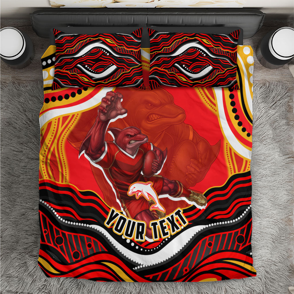 Personalized Redcliffe Dolphins Bedding Set Aboriginal Dot Art - Dreamtime Rugby Mascot