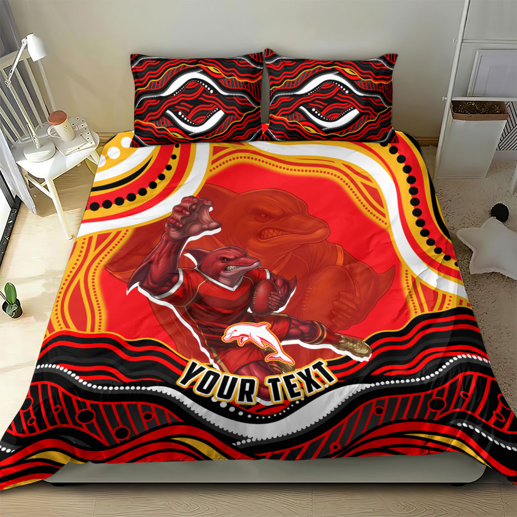 Personalized Redcliffe Dolphins Bedding Set Aboriginal Dot Art - Dreamtime Rugby Mascot