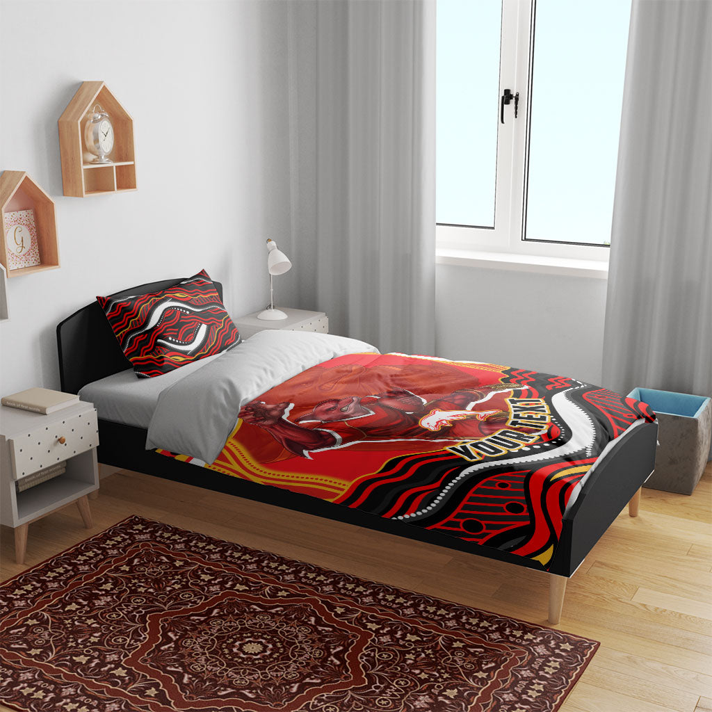 Personalized Redcliffe Dolphins Bedding Set Aboriginal Dot Art - Dreamtime Rugby Mascot