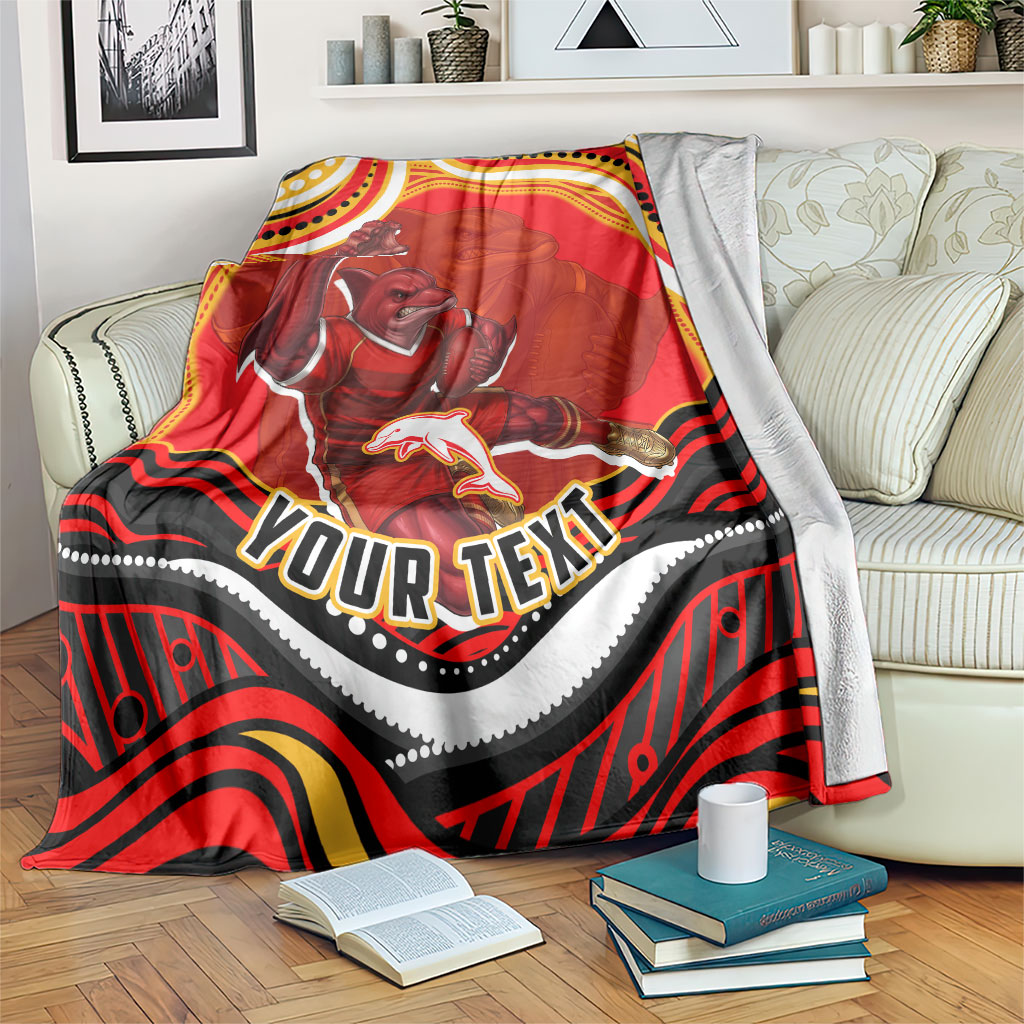 Personalized Redcliffe Dolphins Blanket Aboriginal Dot Art - Dreamtime Rugby Mascot