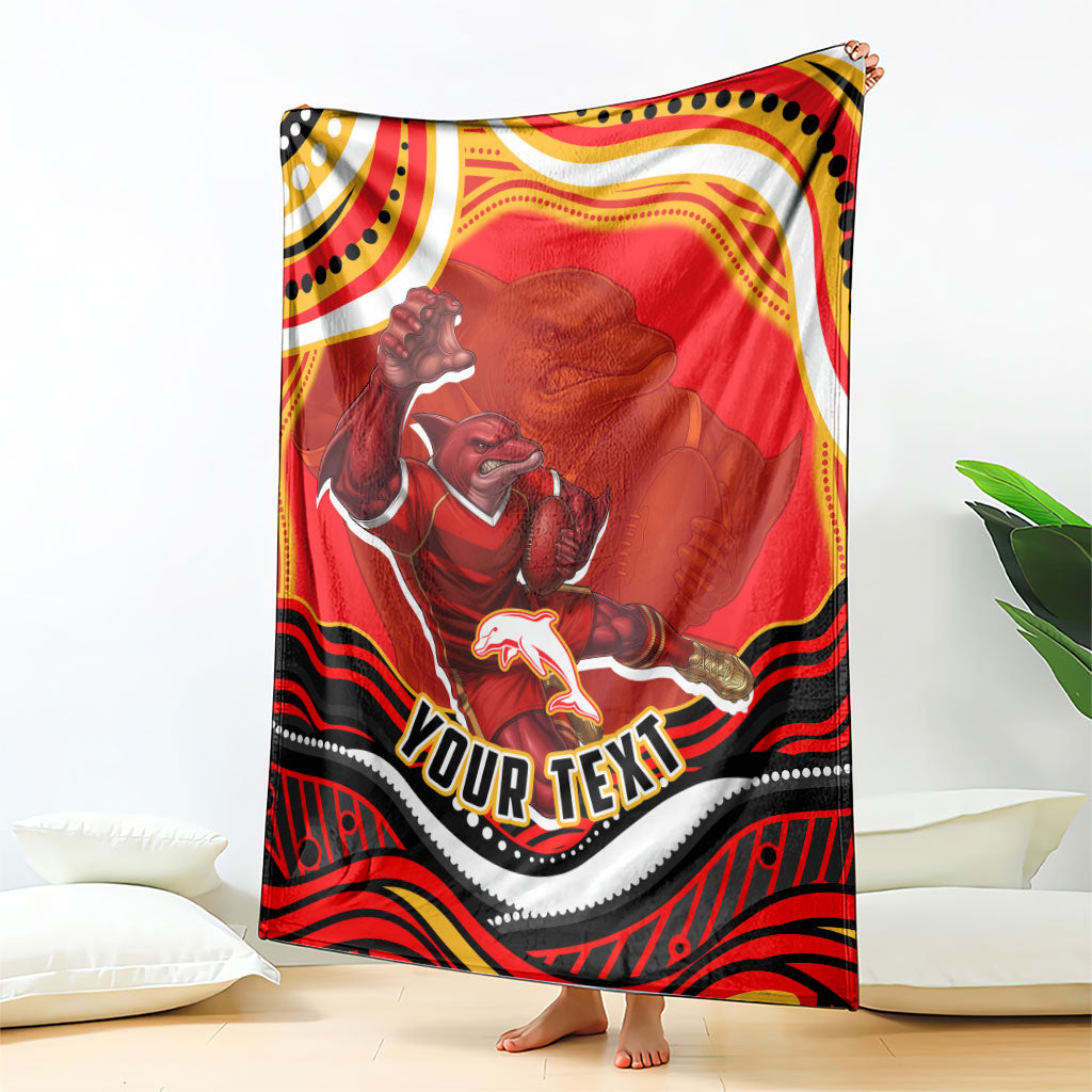 Personalized Redcliffe Dolphins Blanket Aboriginal Dot Art - Dreamtime Rugby Mascot