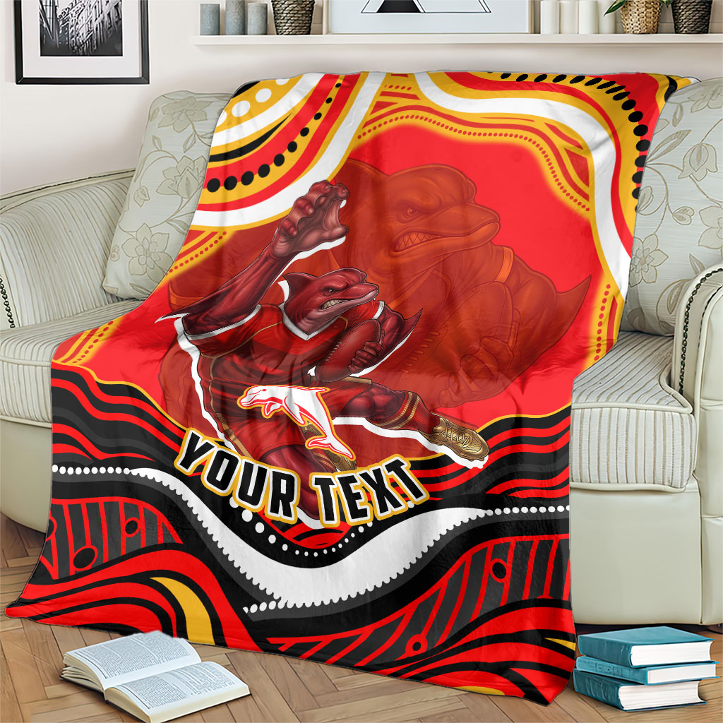Personalized Redcliffe Dolphins Blanket Aboriginal Dot Art - Dreamtime Rugby Mascot