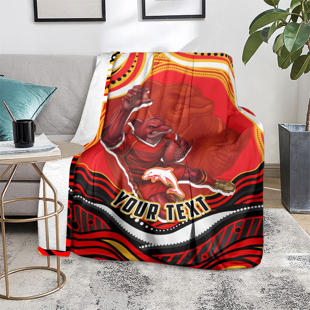 Personalized Redcliffe Dolphins Blanket Aboriginal Dot Art - Dreamtime Rugby Mascot