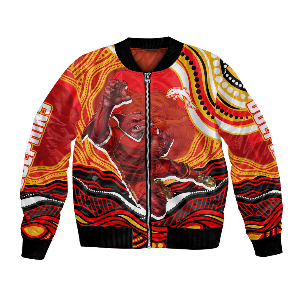 Personalized Redcliffe Dolphins Bomber Jacket Aboriginal Dot Art - Dreamtime Rugby Mascot