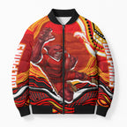 Personalized Redcliffe Dolphins Bomber Puffer Jacket Aboriginal Dot Art - Dreamtime Rugby Mascot