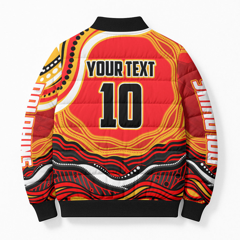 Personalized Redcliffe Dolphins Bomber Puffer Jacket Aboriginal Dot Art - Dreamtime Rugby Mascot