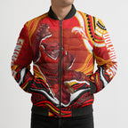 Personalized Redcliffe Dolphins Bomber Puffer Jacket Aboriginal Dot Art - Dreamtime Rugby Mascot