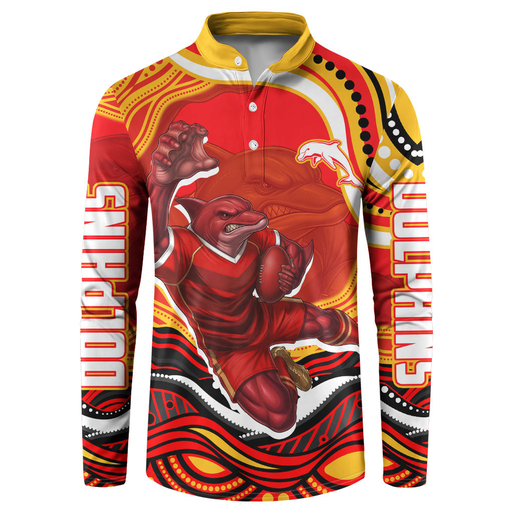 Personalized Redcliffe Dolphins Button Sweatshirt Aboriginal Dot Art - Dreamtime Rugby Mascot