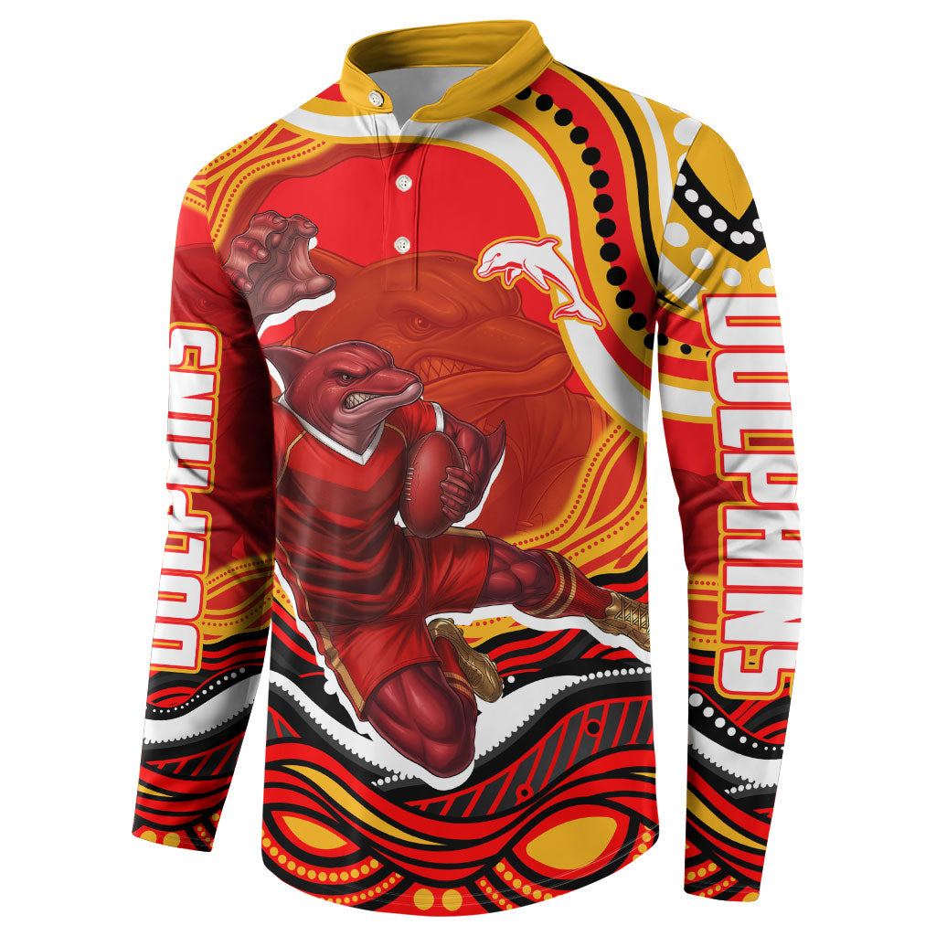 Personalized Redcliffe Dolphins Button Sweatshirt Aboriginal Dot Art - Dreamtime Rugby Mascot