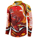 Personalized Redcliffe Dolphins Button Sweatshirt Aboriginal Dot Art - Dreamtime Rugby Mascot