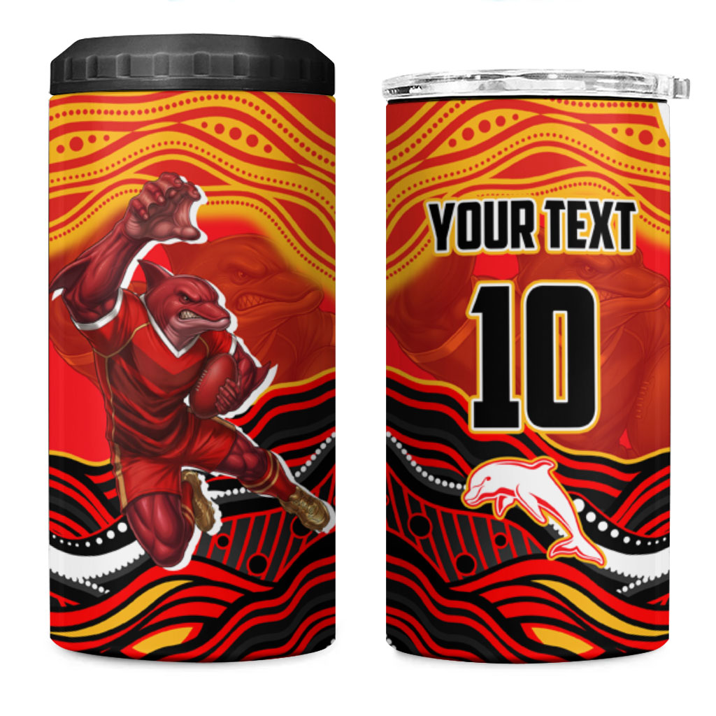Personalized Redcliffe Dolphins 4 in 1 Can Cooler Tumbler Aboriginal Dot Art - Dreamtime Rugby Mascot