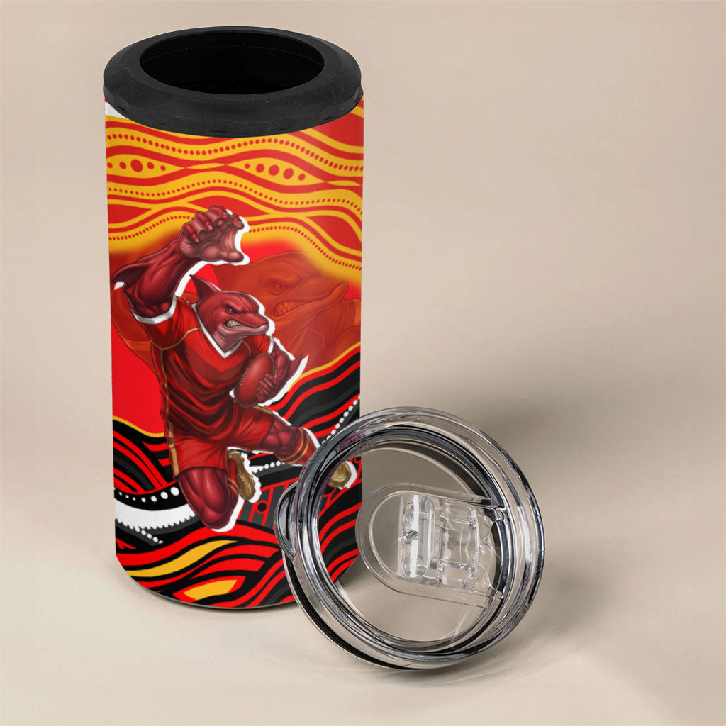 Personalized Redcliffe Dolphins 4 in 1 Can Cooler Tumbler Aboriginal Dot Art - Dreamtime Rugby Mascot