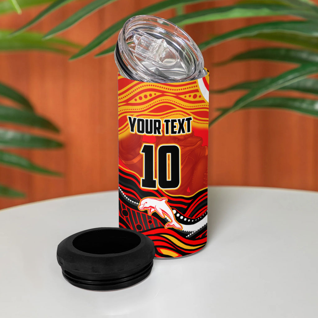 Personalized Redcliffe Dolphins 4 in 1 Can Cooler Tumbler Aboriginal Dot Art - Dreamtime Rugby Mascot